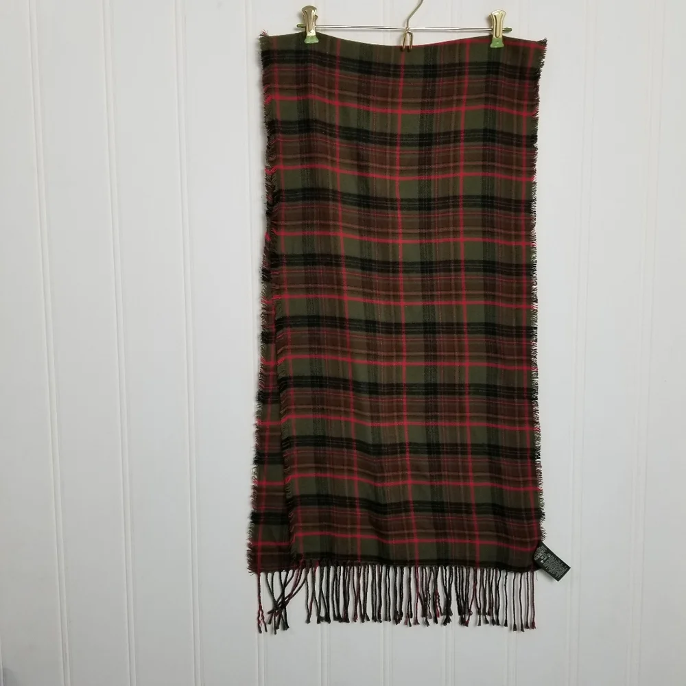 Eddie Bauer Red Green Plaid Flannel Scarf Fringe Winter Cozy Classic